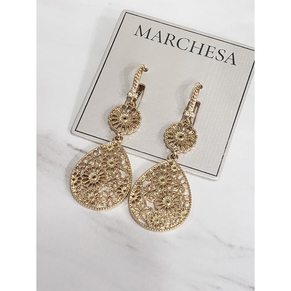 NEW Marchesa Dangle Drop Earring gold tone indian boho floral filigree whimsical